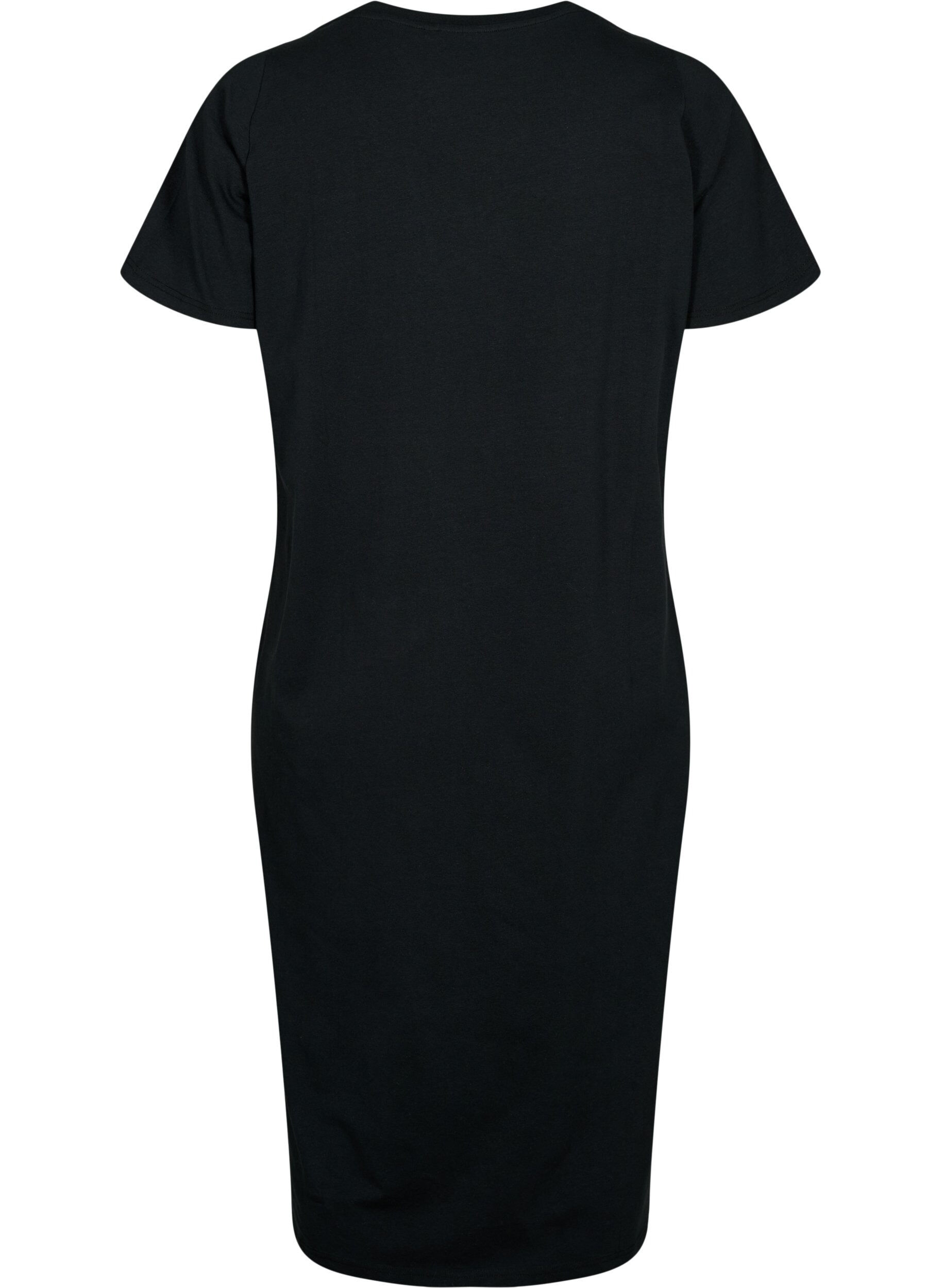 Zizzifashion Short sleeve cotton dress with slit, Black, Packshot image number 1