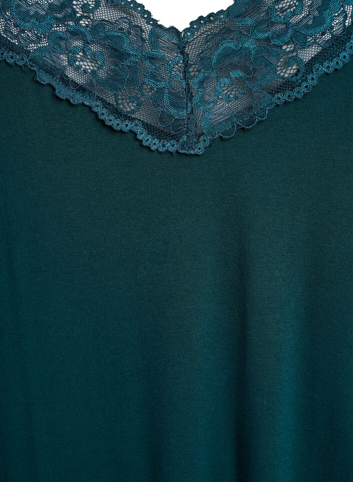 Sleeveless viscose nightgown with lace details, Green, Packshot image number 2