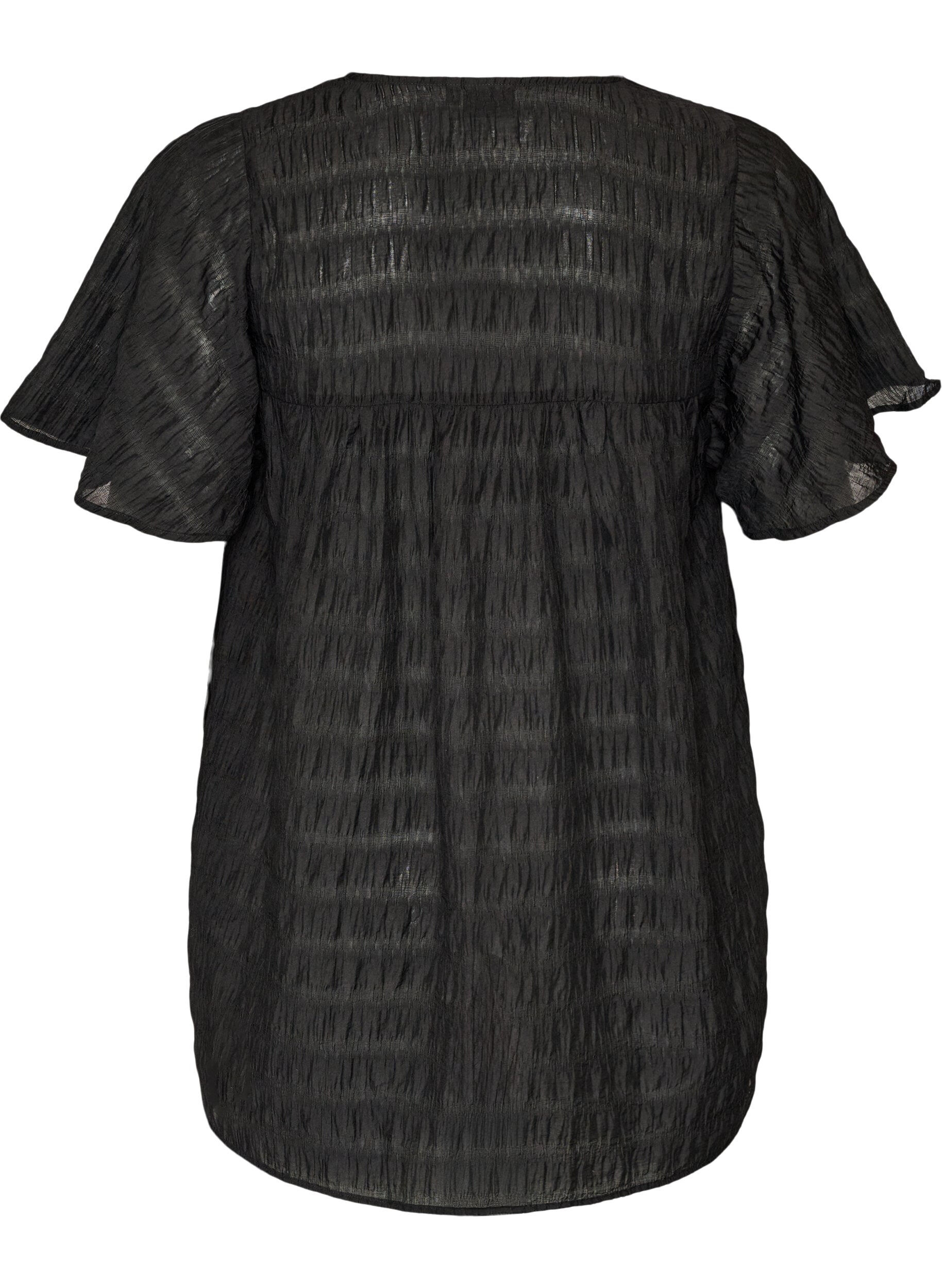 Zizzifashion Tunic in lyocell with flutter sleeves, Black, Packshot image number 1