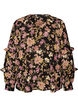 Blouse with floral print and ruffle details, Black, Packshot image number 0