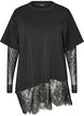 Blouse with mesh sleeves and lace trim, Black, Packshot image number 0