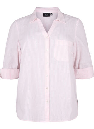 Shirt blouse with button closure in cotton-linen blend, Rosebloom White, Packshot image number 0