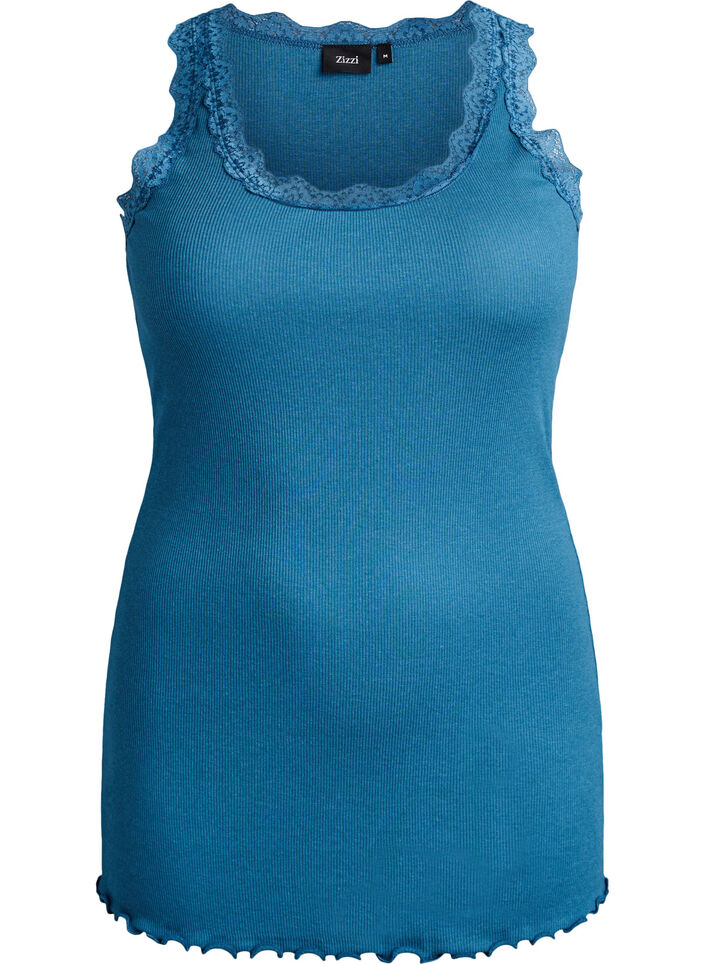 Top with lace trim, Petrol, Packshot image number 0