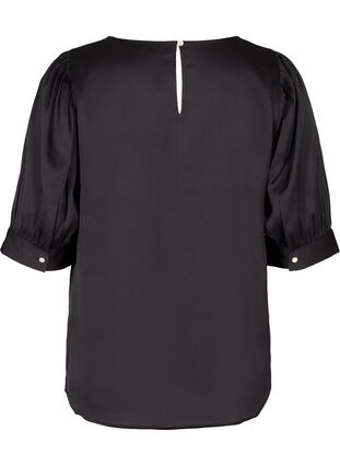Short-sleeved shiny blouse, Black, Packshot image number 1
