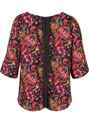 Printed blouse with lace back and 3/4-length sleeves, Black/Multi Paisley, Packshot image number 1