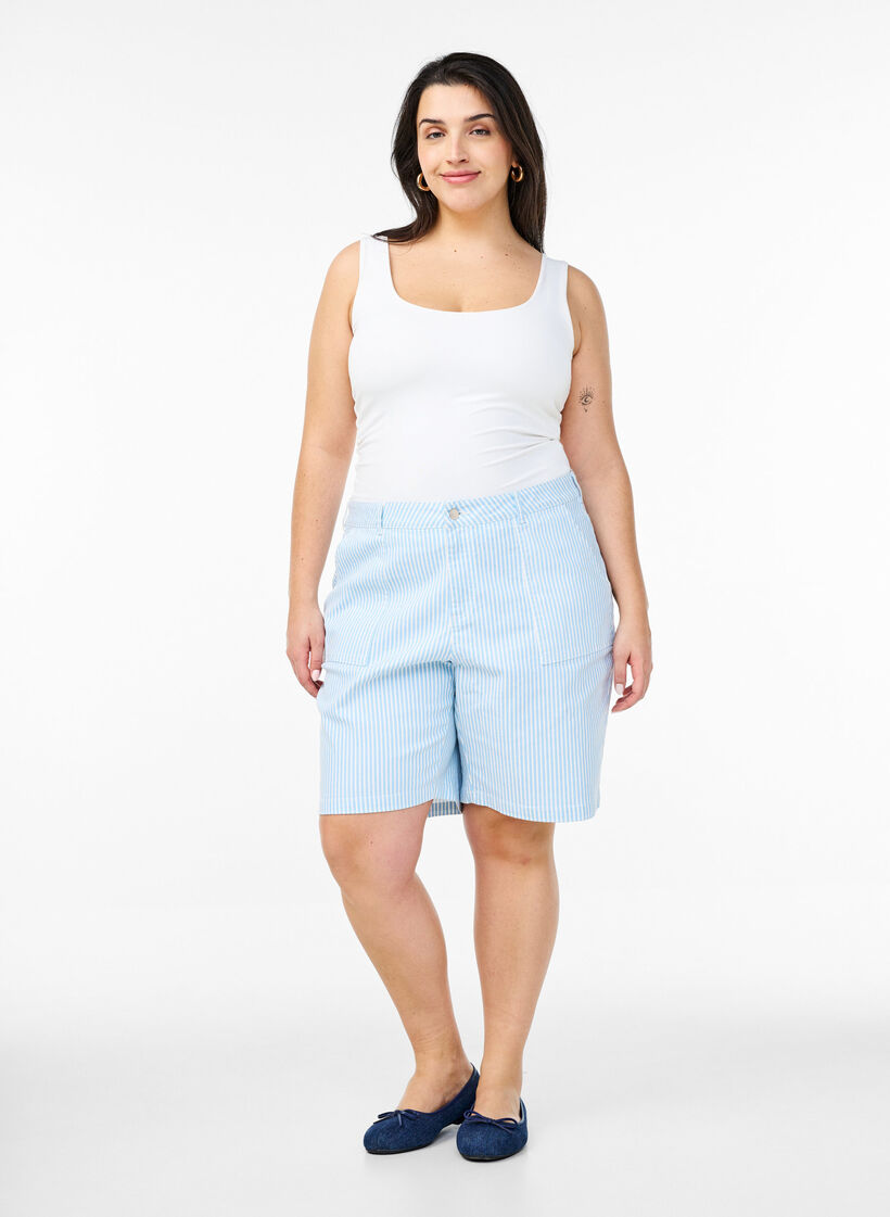 Striped Bermuda shorts with high waist, Light Blue, Model image number 1
