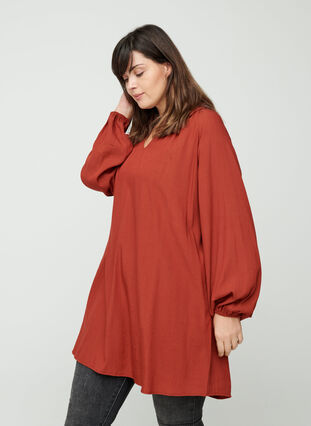 Long-sleeved tunic with a V-neck, Burnt Henna, Model image number 0