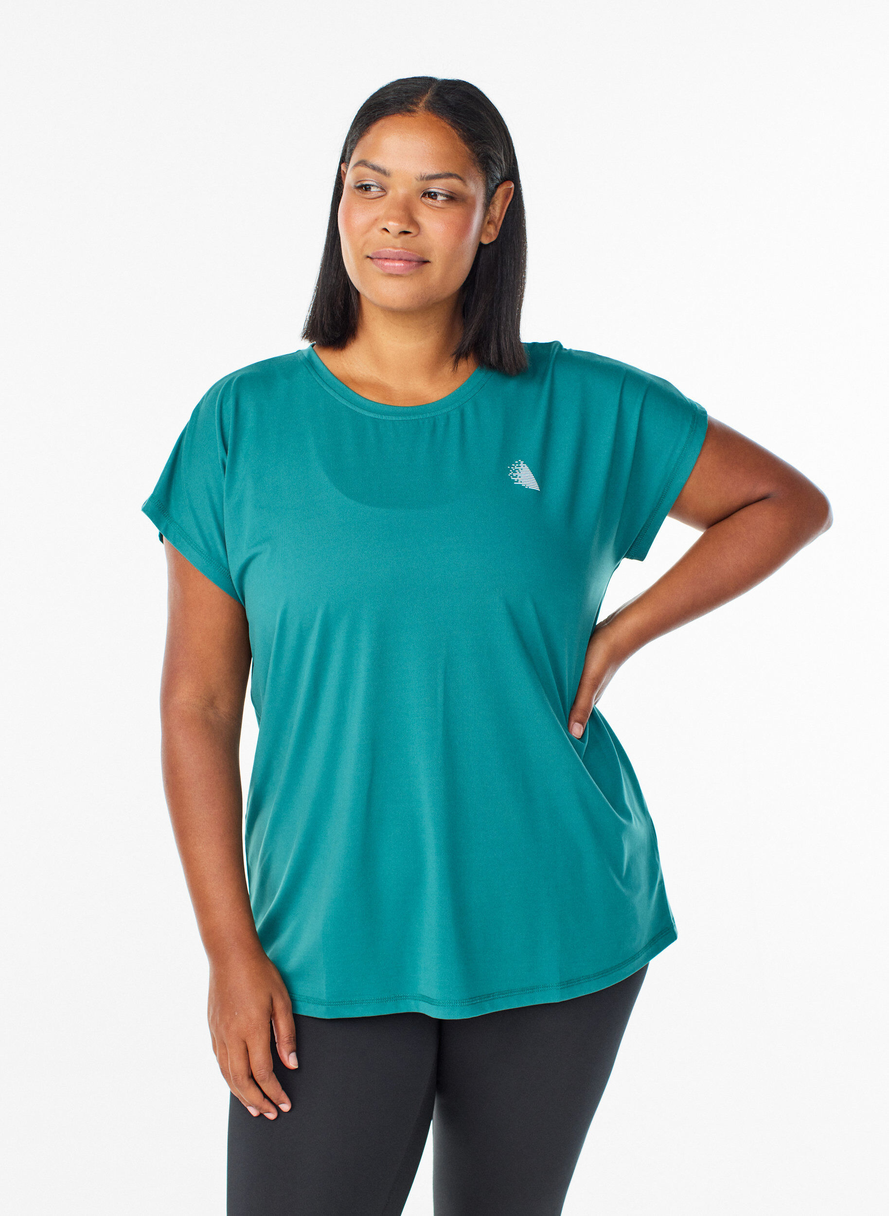 Solid-coloured training T-shirt, Petrol, Model