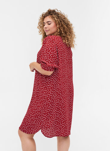 Short-sleeved viscose tunic, Red w. White Dot, Model image number 1