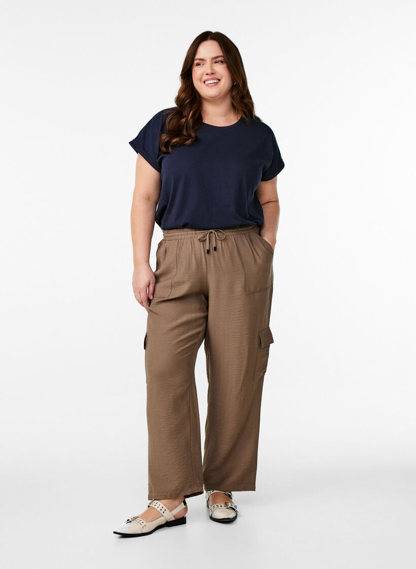 Short-sleeved cotton blend t-shirt, Blue, Model image number 1