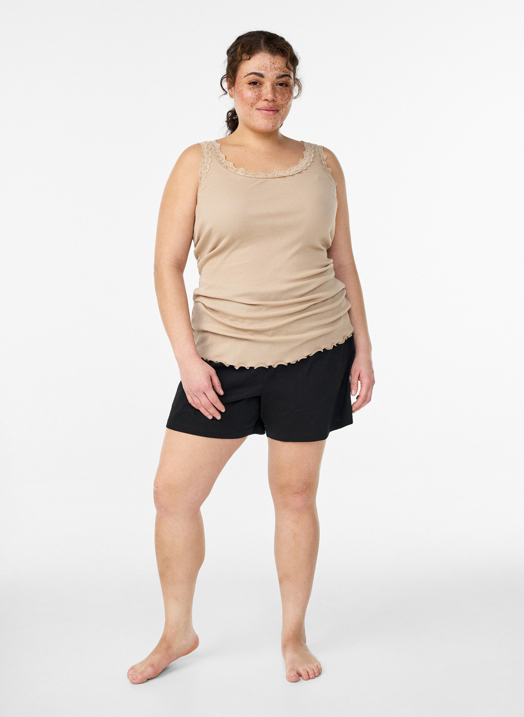 Zizzifashion Top with lace trim, Beige, Model image number 1