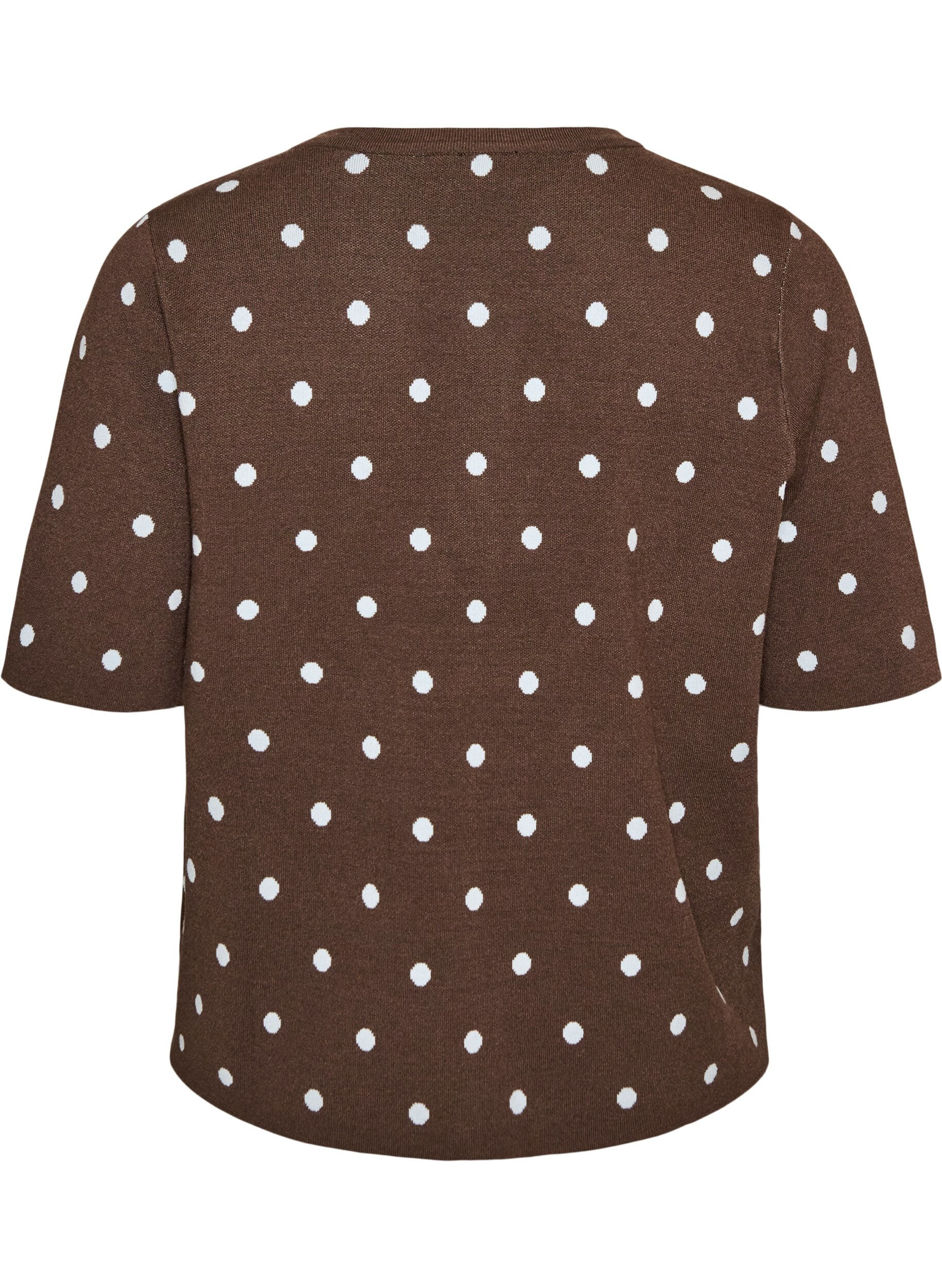 ZizzifashionShort-sleeved knitted blouse with polka dots, Brown, Packshot image number 1