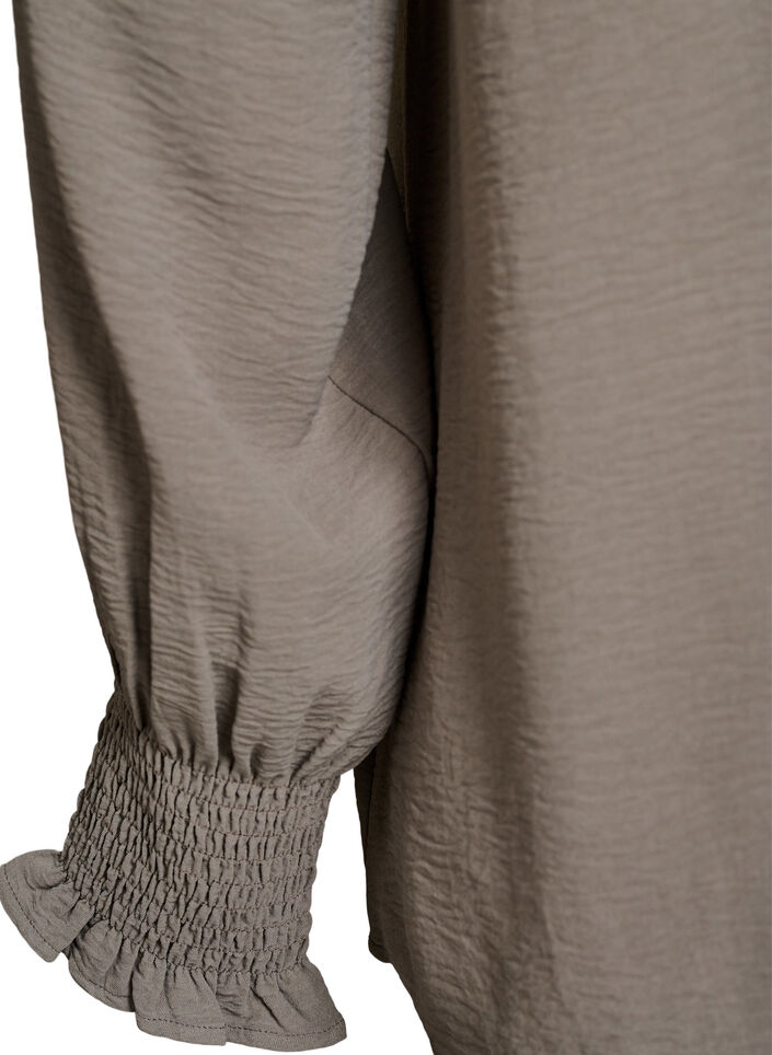 Blouse with smock cuffs and V-neck, Beige, Packshot image number 3