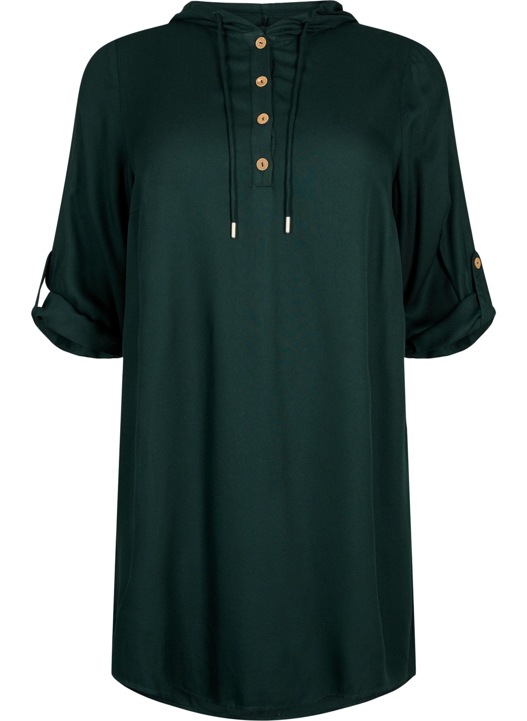 Zizzifashion Viscose tunic with hood, Scarab, Packshot image number 0