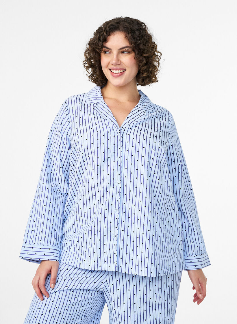 Seersucker pyjama shirt with long sleeves, Light Blue, Model image number 0