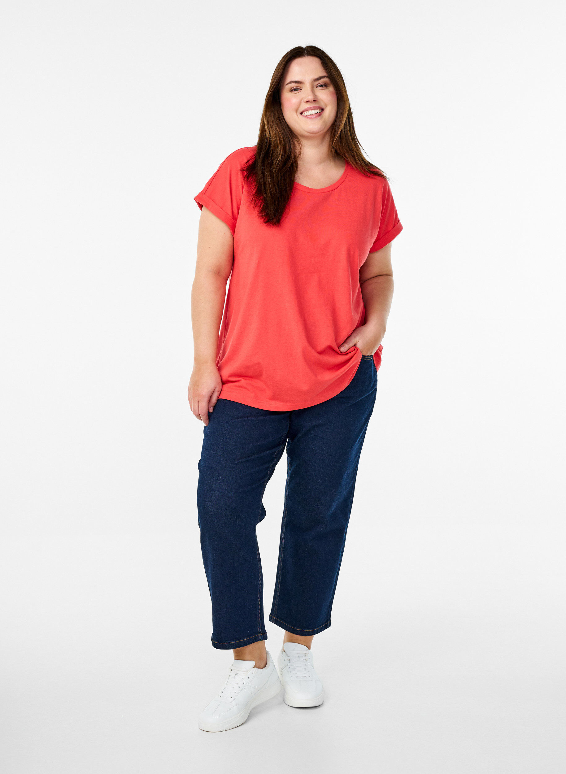 Zizzifashion Short sleeve cotton blend T-shirt, Red, Model image number 1