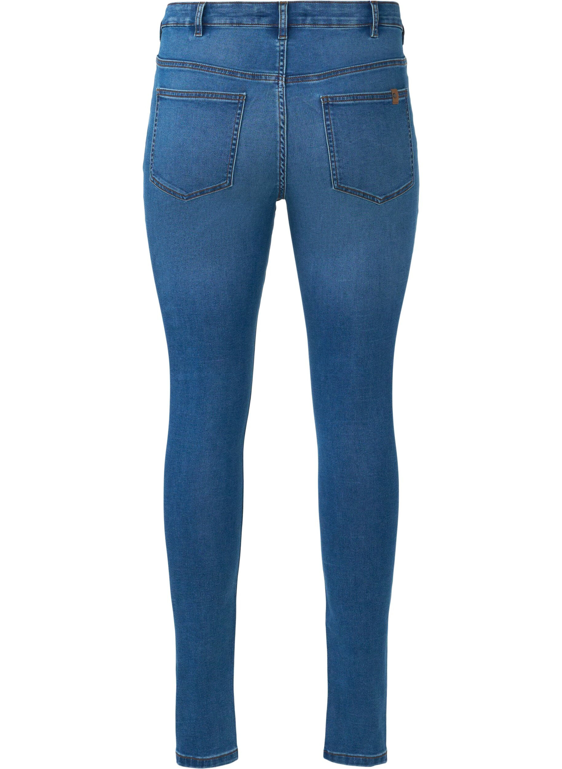 Zizzifashion High-waisted Amy jeans with button closure, Blue Denim, Packshot image number 1