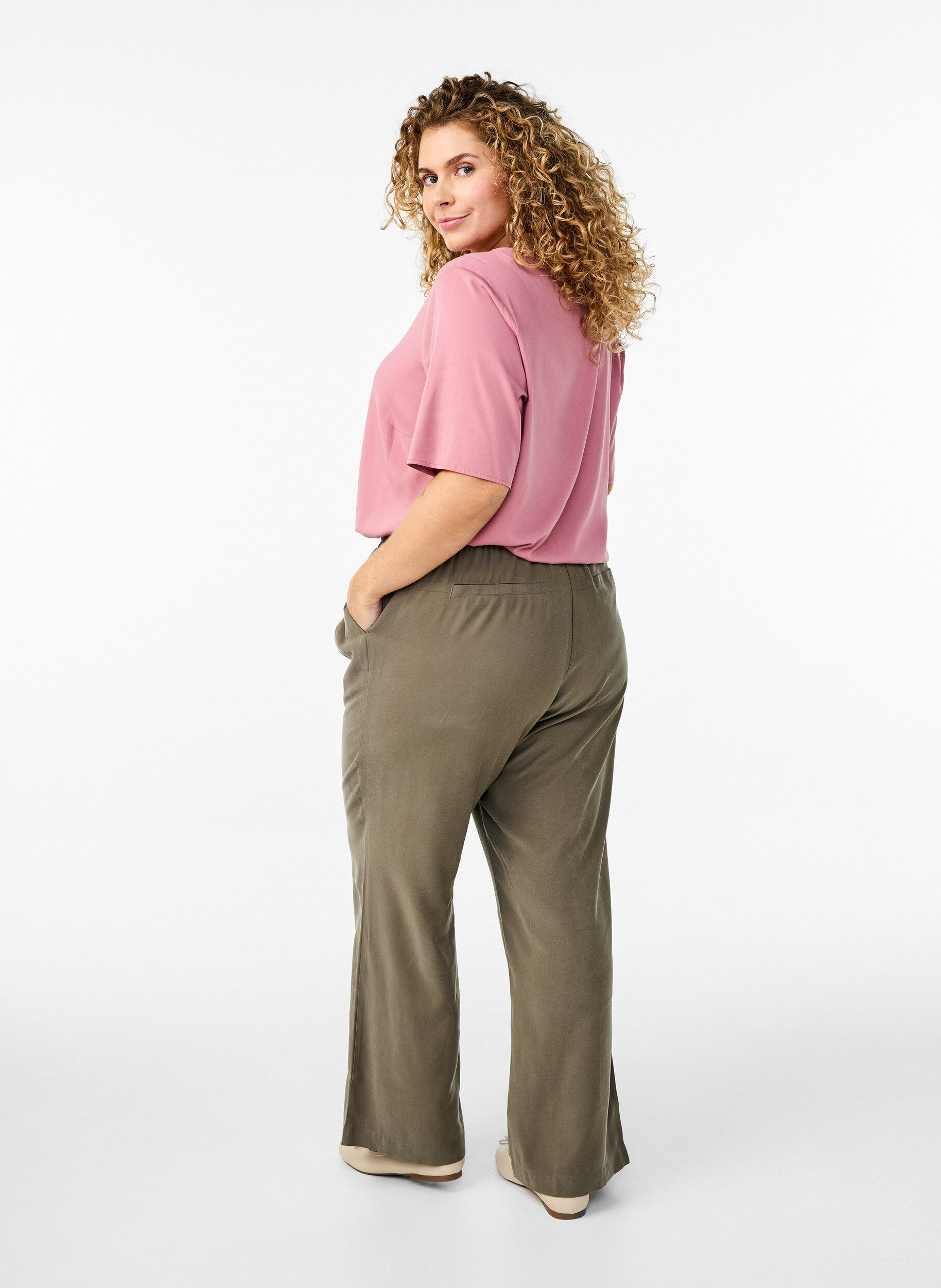 Zizzifashion FLASH - Viscose trousers with elasticated waistband, Green, Model image number 1