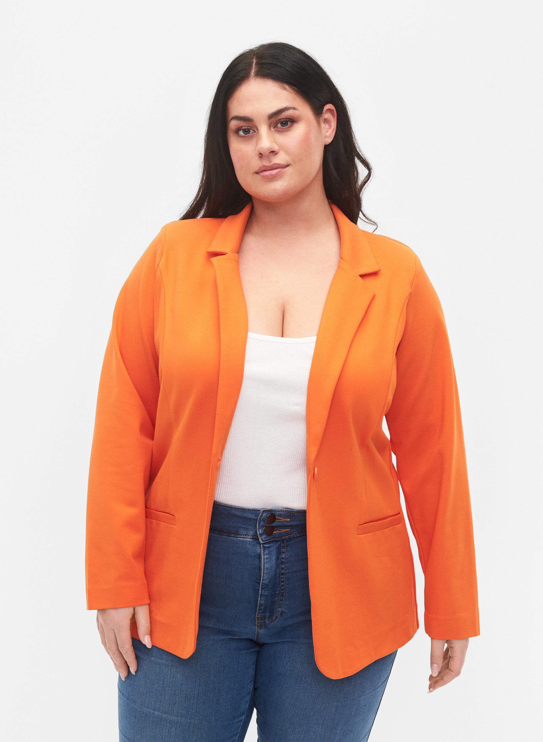 Zizzifashion Simple blazer with button, Mandarin Orange, Model image number 0