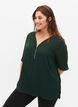 V-neck blouse with zipper, Scarab, Model image number 0