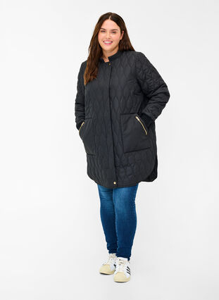 Quilted jacket with pockets, Black, Model image number 2