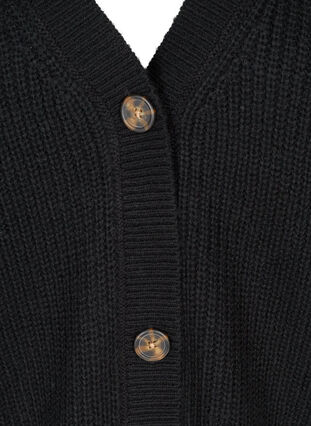 Short rib-knitted cardigan with a V-neckline, Black, Packshot image number 2