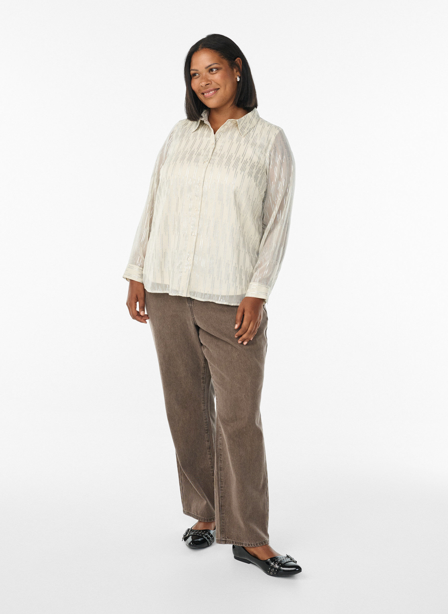 Zizzifashion Shirt with glittering pattern, Vanilla, Model image number 1