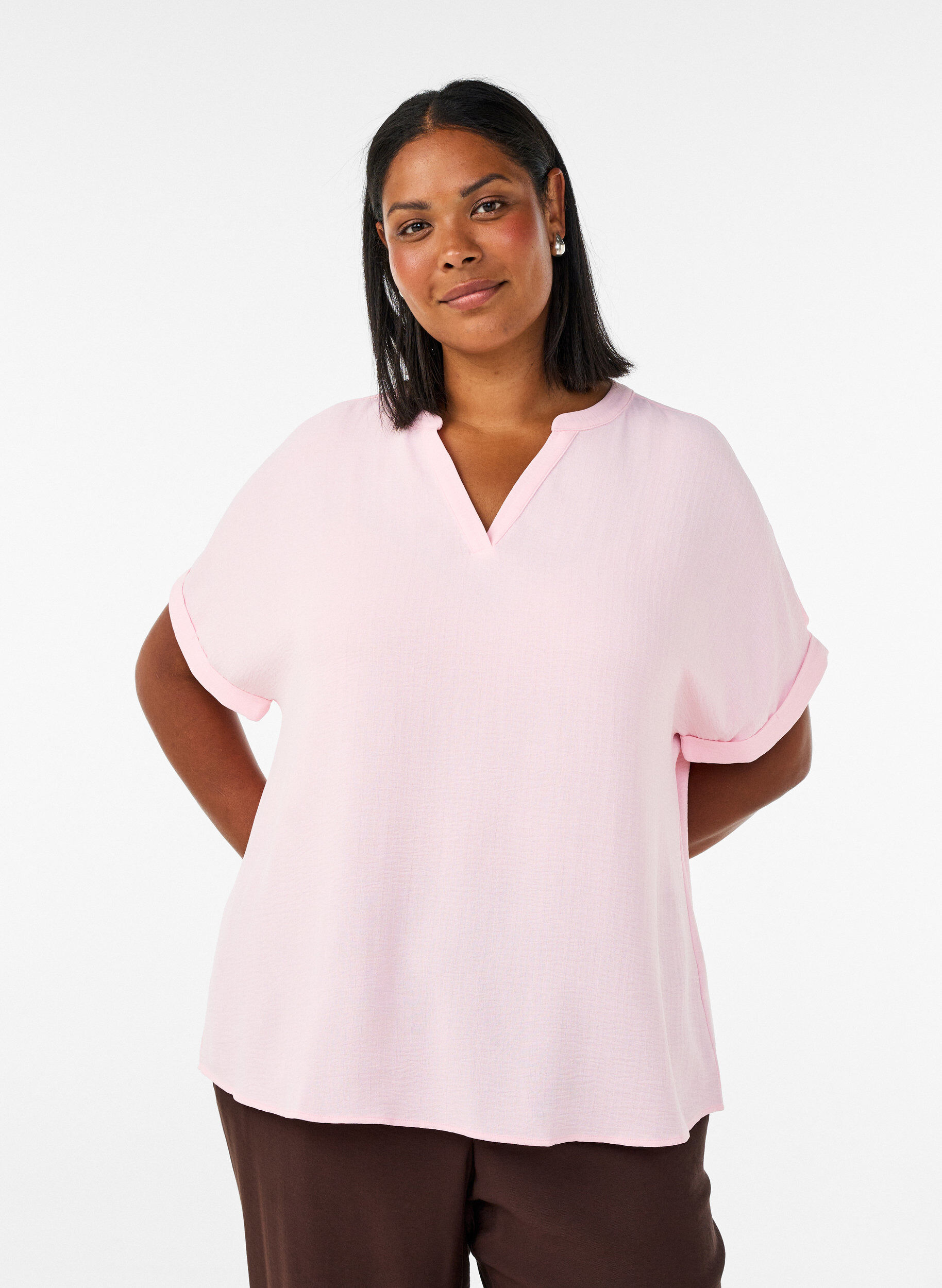 ZizzifashionLoose blouse with short sleeves, Rose, Model image number 0