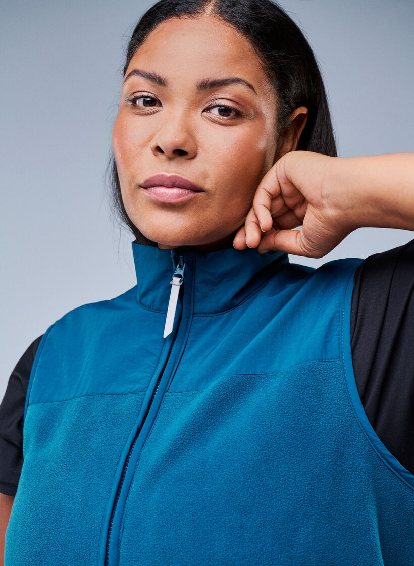 Fleece vest with high collar and pockets, Blue, Image image number 0