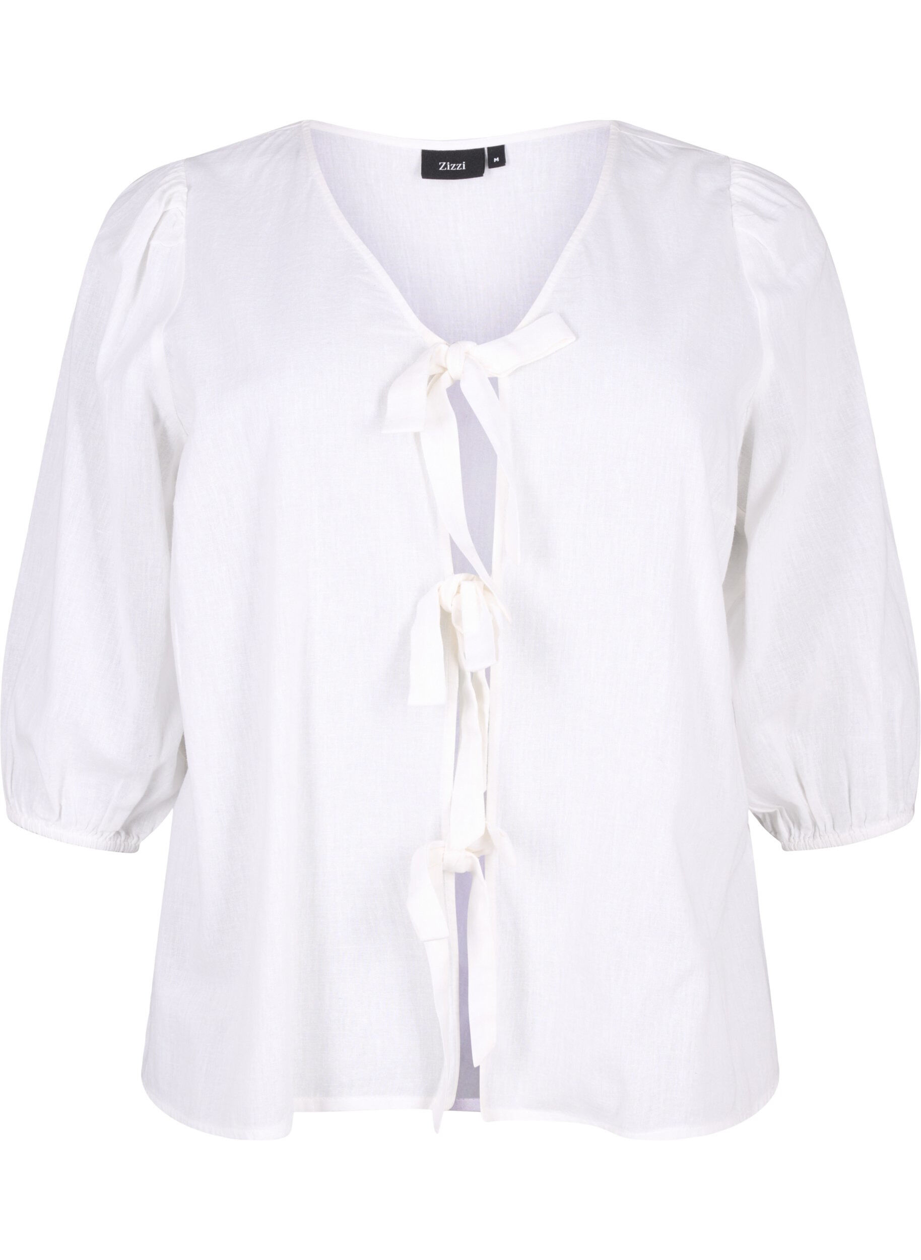 Zizzifashion 3/4 sleeve cotton blouse in a cotton blend with linen, Bright White, Packshot image number 0