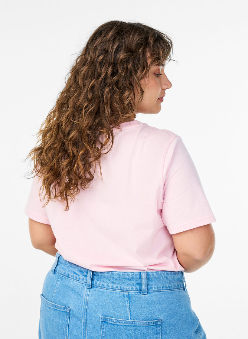 Cotton t-shirt with a decorative front detail, Pink, Model image number 2