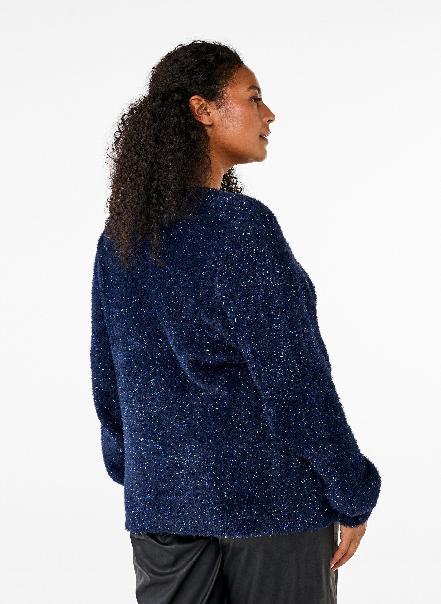 Zizzifashion Knitted blouse with glitter thread, Blue, Model image number 2