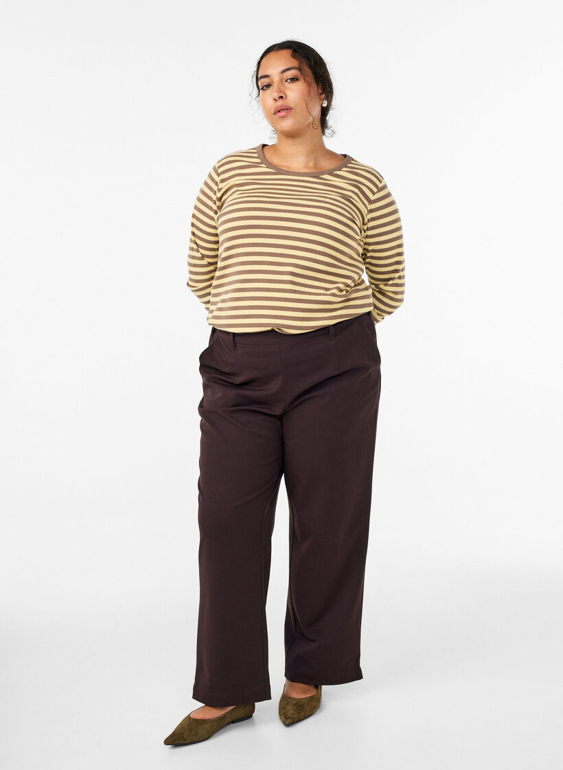Striped blouse with long sleeves, Brown, Model image number 1