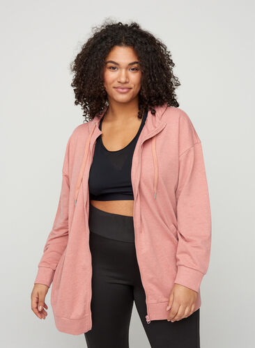 Sweater cardigan with a zip and hood, Old Rose, Model image number 0