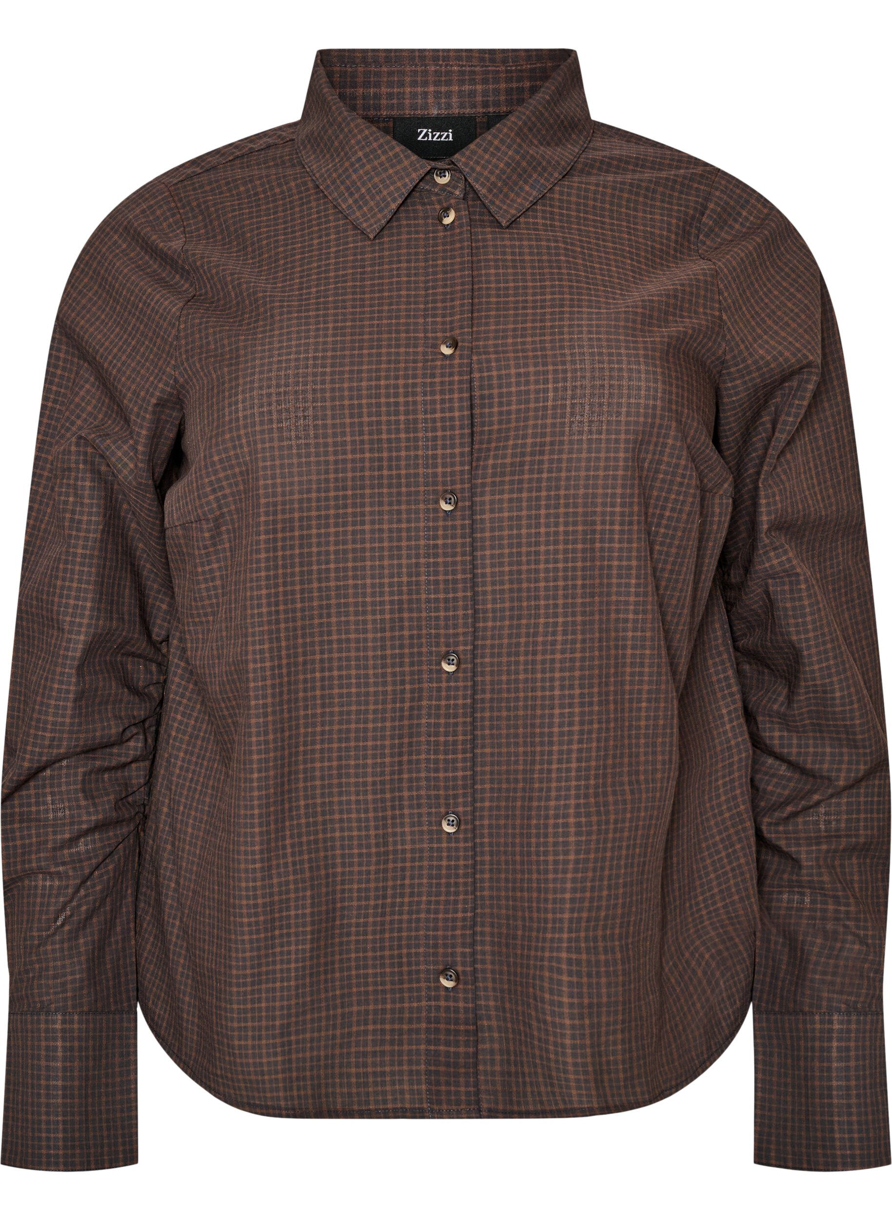 ZizzifashionCotton shirt with checked pattern, Brown, Packshot image number 0