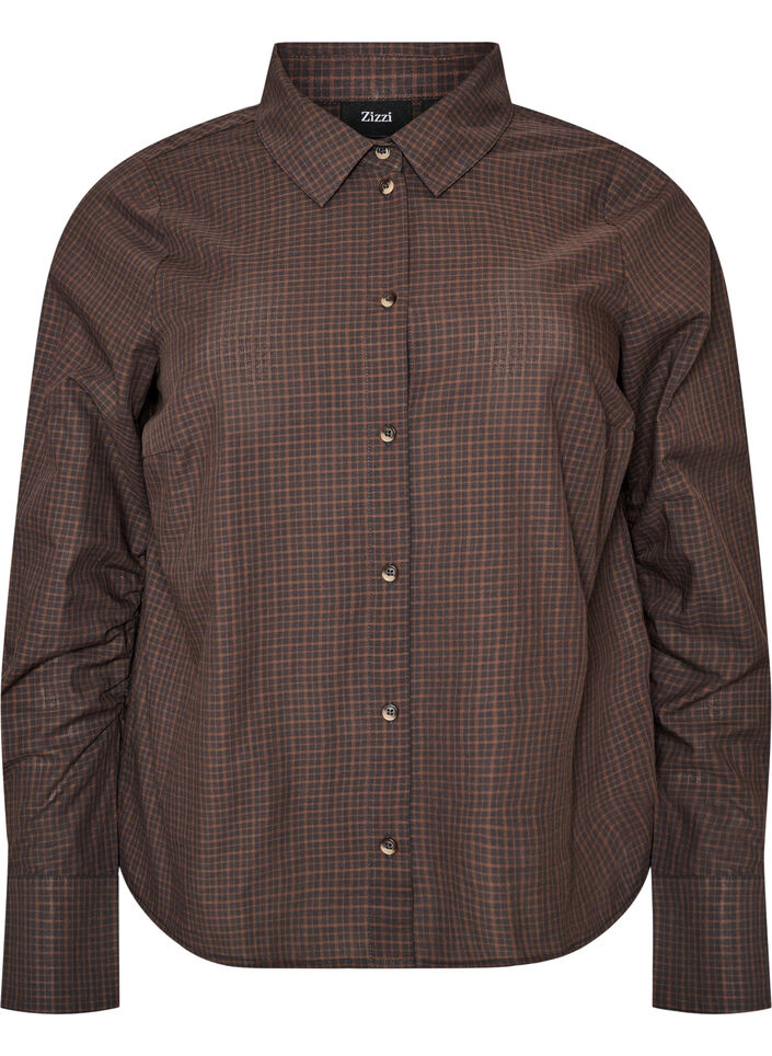 Cotton shirt with checked pattern, Brown, Packshot image number 0