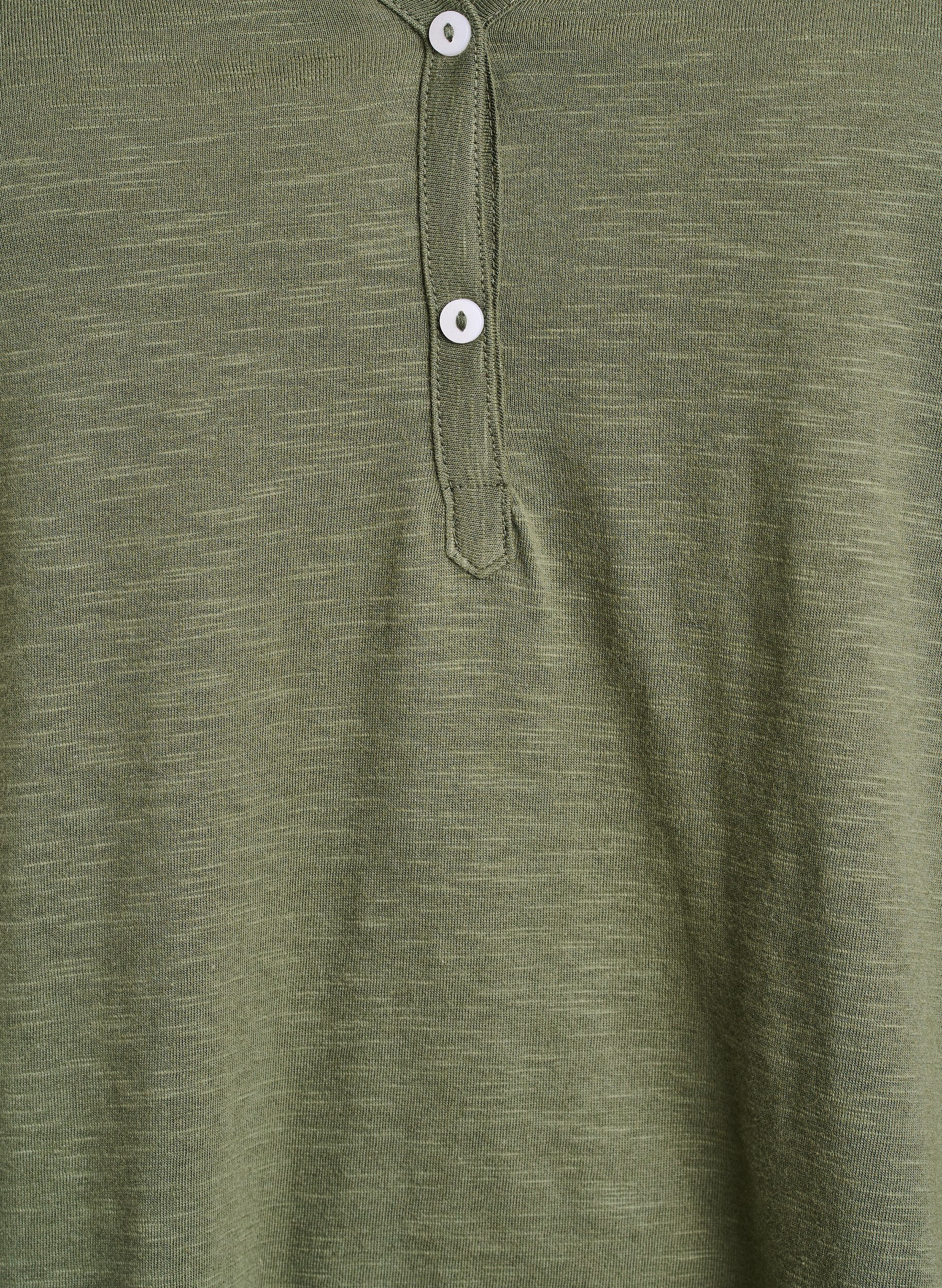 ZizzifashionLong-sleeved t-shirt with V-neck and buttons, Green, Packshot image number 2
