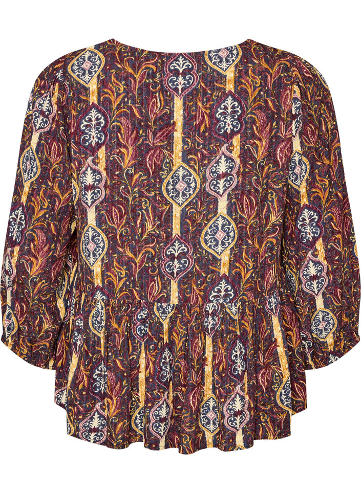 Blouse with paisley print and lace detail, Purple, Packshot image number 1