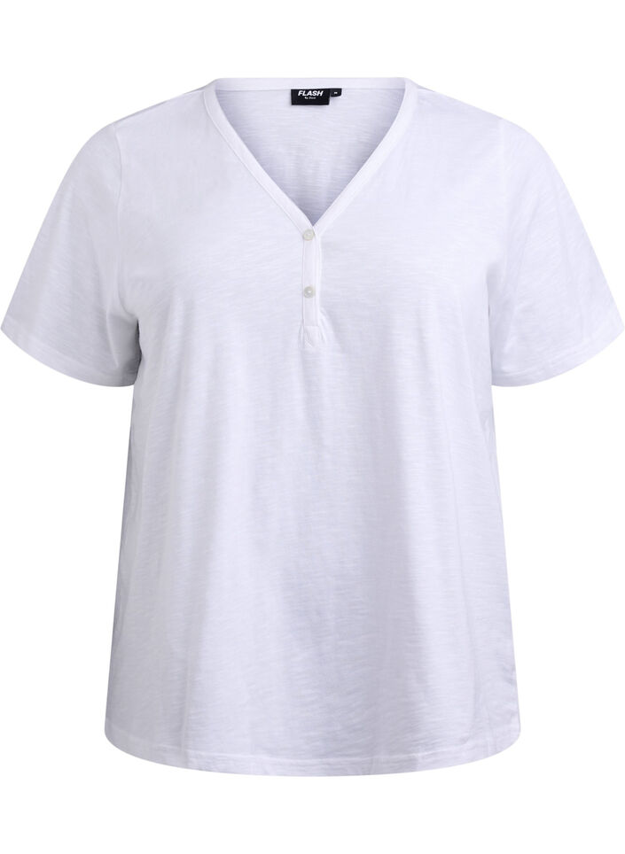 T-shirt with button detail, White, Packshot image number 0