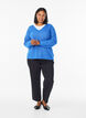 Knitted blouse with V-neck and raglan sleeves, Blue, Model image number 1