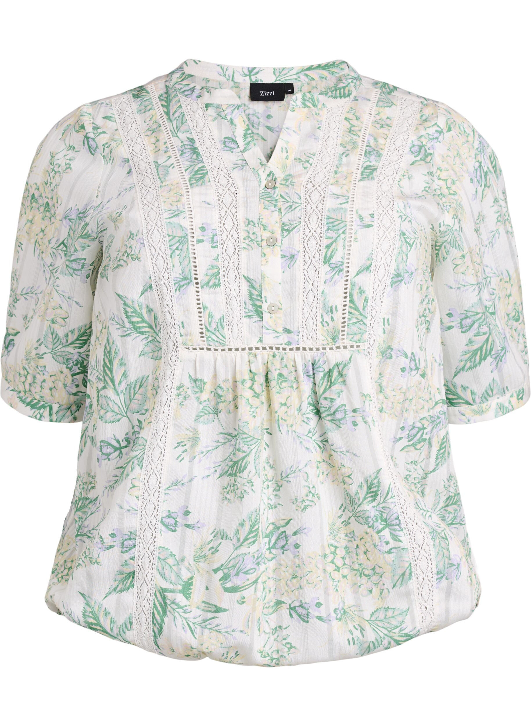 Zizzifashion Blouse with print and 1/2 sleeves, White, Packshot image number 0