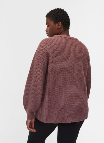 Short rib-knit cardigan with button fastening, Rose Taupe as sample, Model image number 1