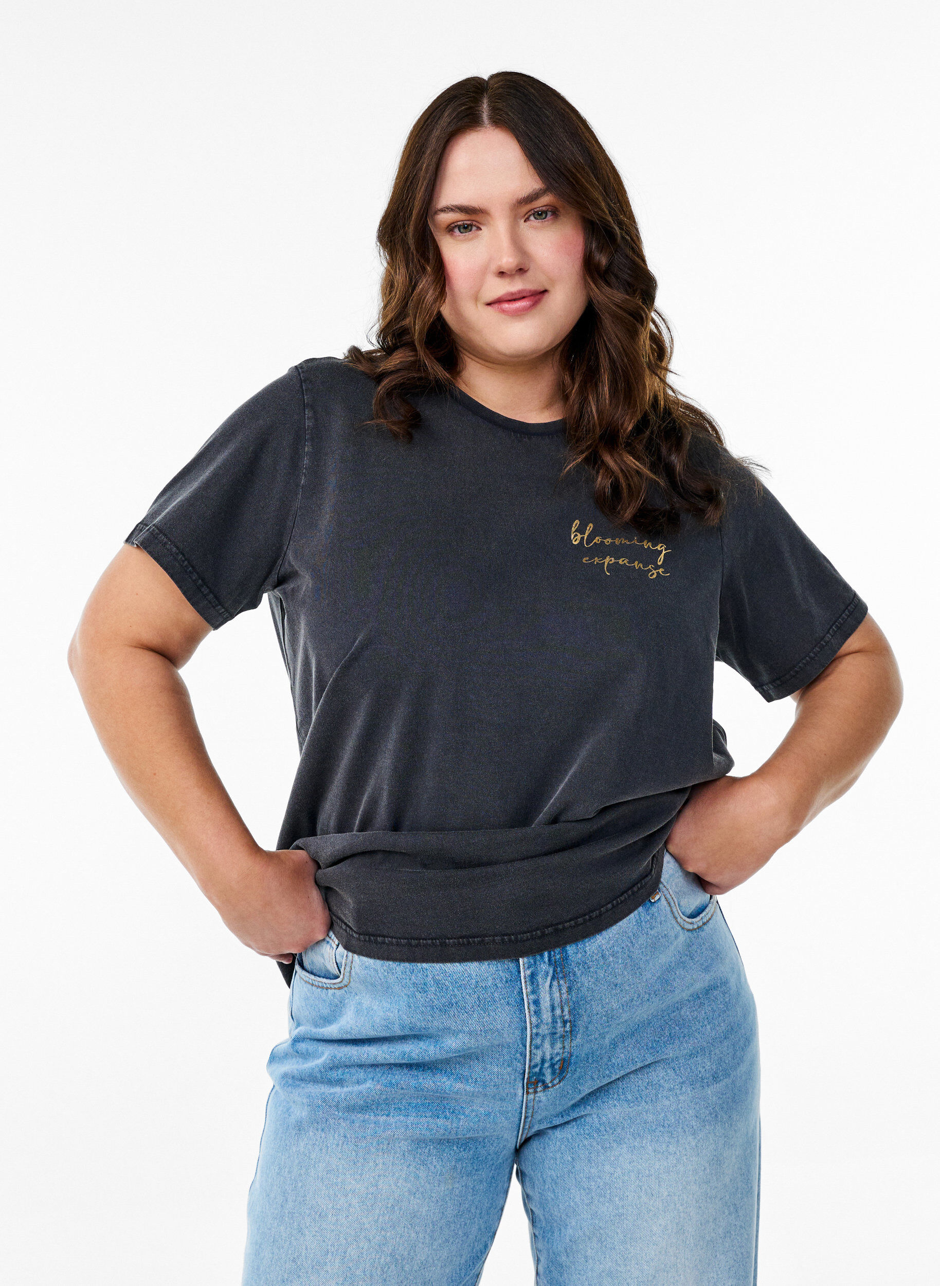 T-shirt in organic cotton with a cool print, Dark Grey, Model