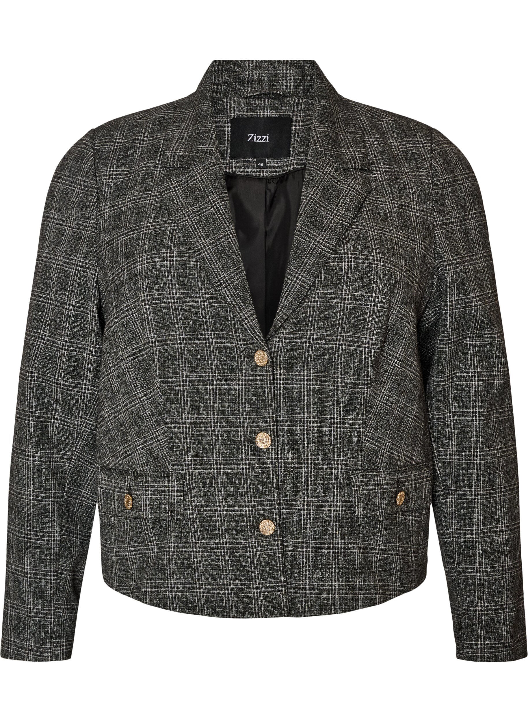 ZizzifashionShort blazer with a checked pattern, Dark Grey, Packshot image number 0
