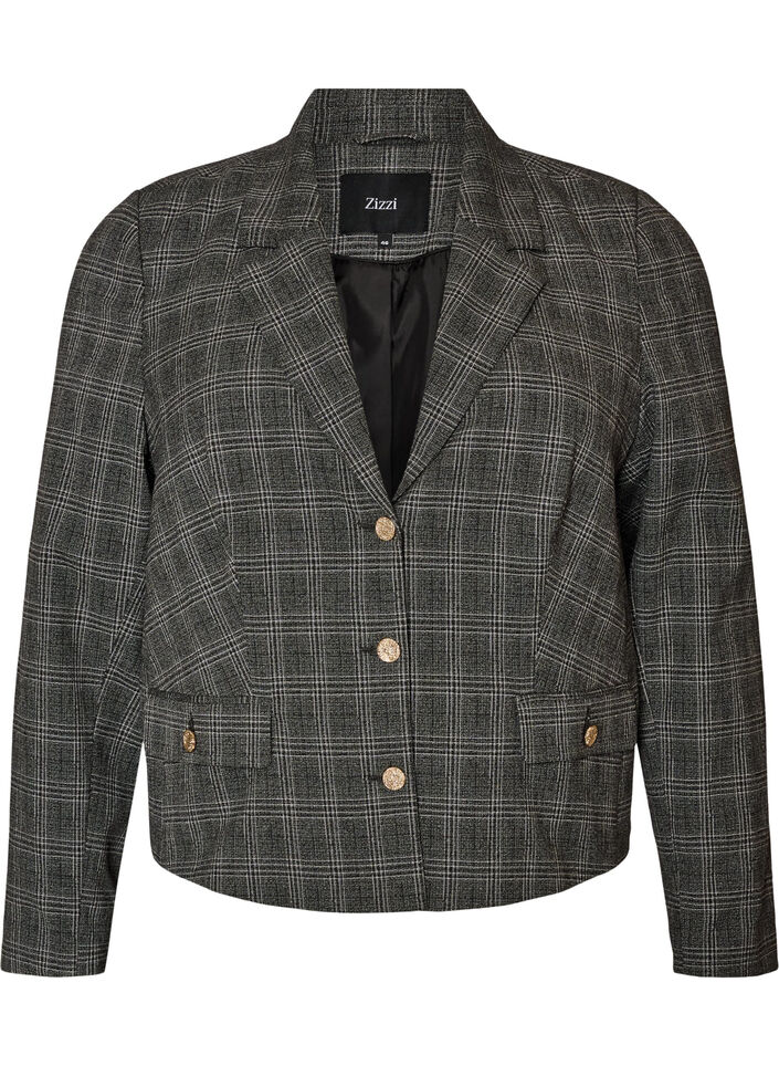 Short blazer with a checked pattern, Dark Grey, Packshot image number 0