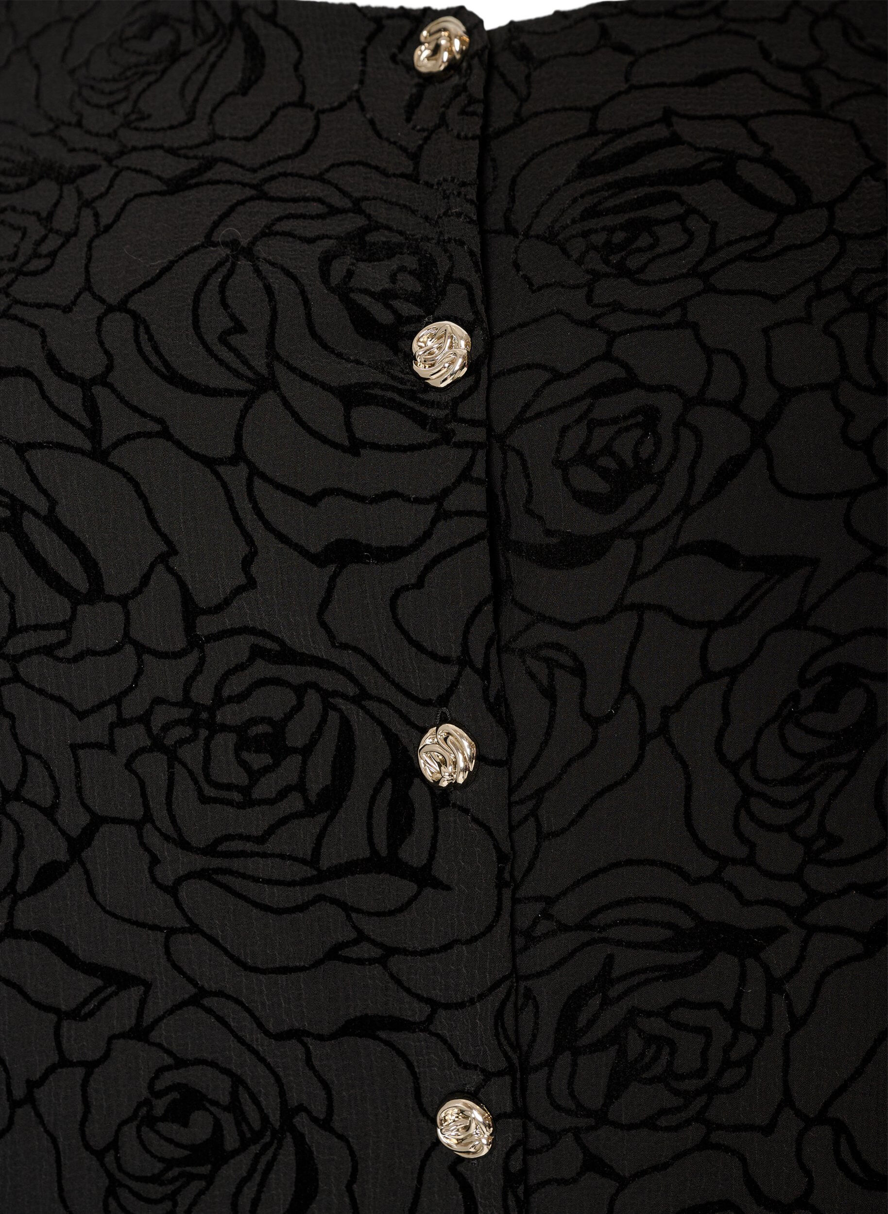 ZizzifashionShort dress with rose print and buttons, Black, Packshot image number 2