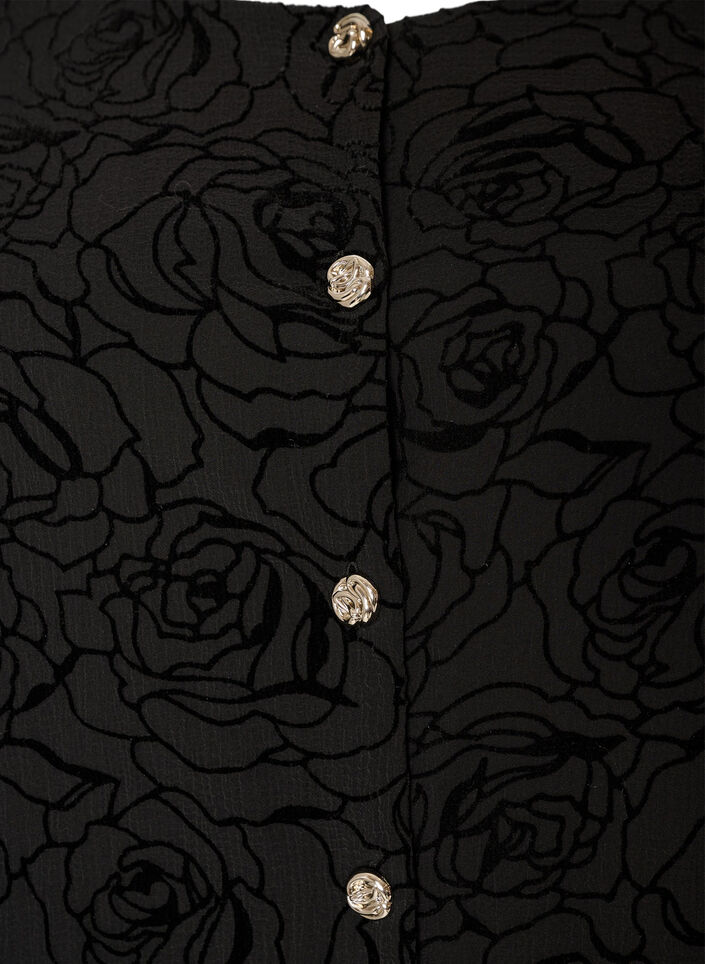 Short dress with rose print and buttons, Black, Packshot image number 2