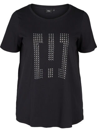 Cotton t-shirt with sequins, Black w Excla, Packshot image number 0