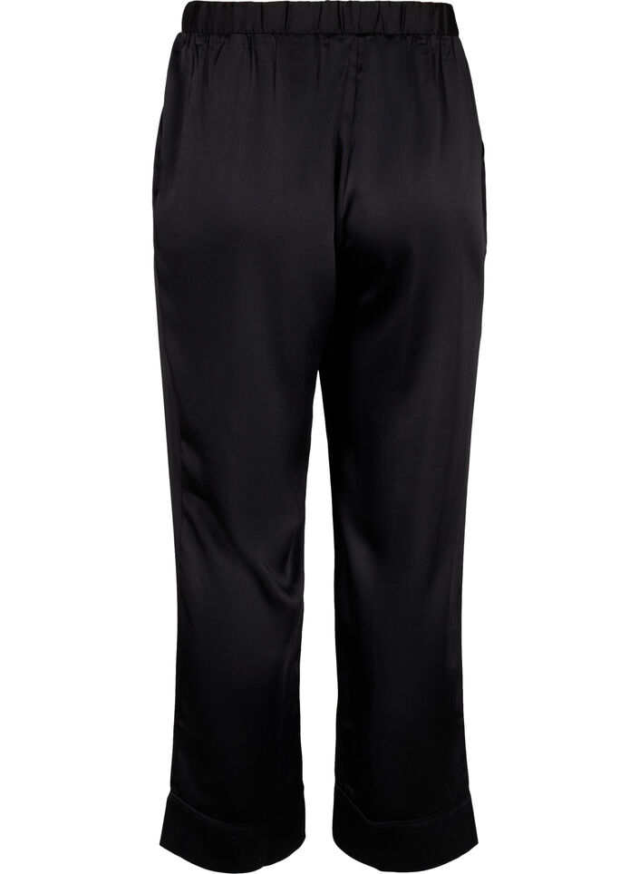 Satin pyjamas pants with elasticated waistband, Black, Packshot image number 1