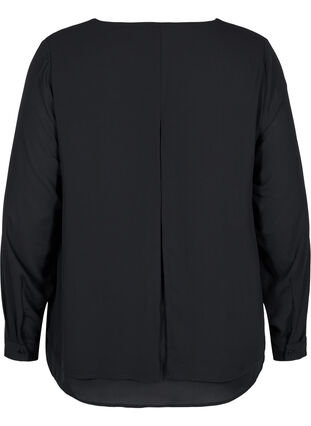 Long-sleeved v-neck blouse, Black, Packshot image number 1